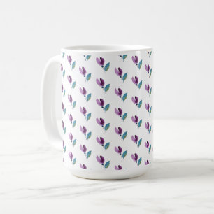 Caneca De Café Aquarela Pintada à Mão Floral Verde Roxo