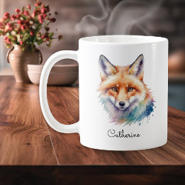 Caneca De Café Aquarela Raposa Vermelha Animal Silvestre Personal
