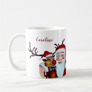 Caneca De Café Aquarela Rindo Santa Claus Rudolf Sorrindo Cof