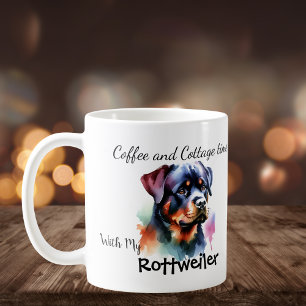 Caneca De Café Aquarela Rottweiler em Cottage Personalizar