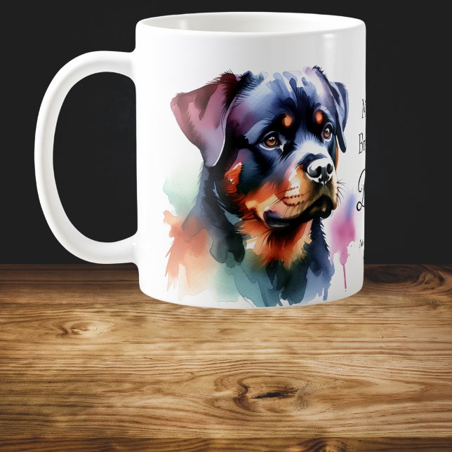 Caneca De Café Aquarela Rottweiler Personalizar (Personalize Add dogs name)