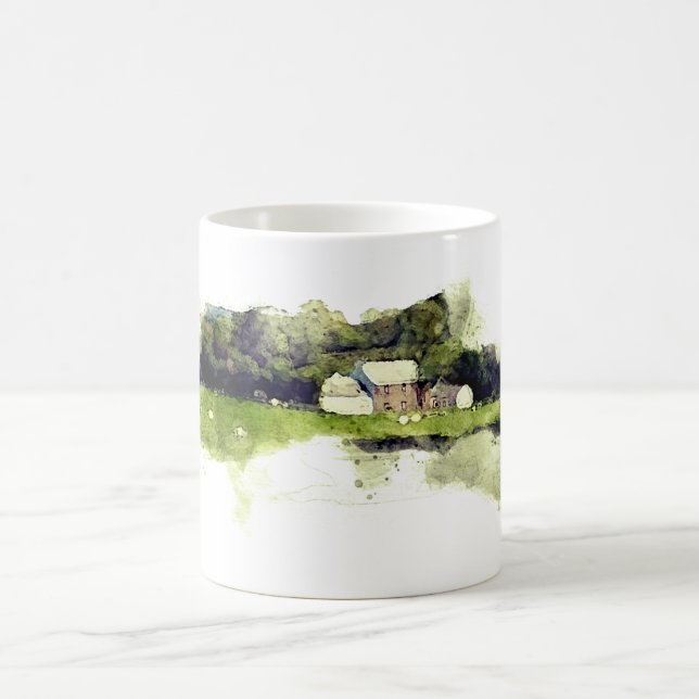 Caneca De Café Aquarela Scottish Farmhouse com ovinos (Centro)