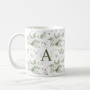 Caneca De Café Aquarela Snowberry Galho de Cedro Branco Natal