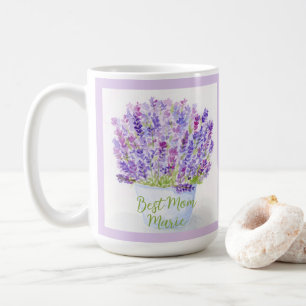 Caneca De Café Aquarela Solta Lavanda Floral Mão Pintada MÃE