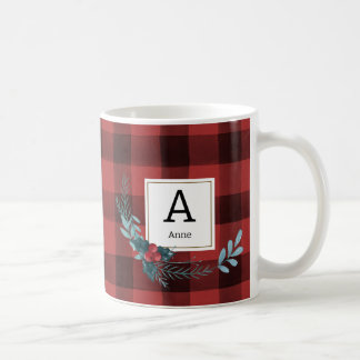 Caneca De Café Aquarela Tartan Natal Monograma