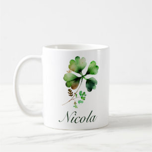 Caneca De Café Aquarela Trevo de Quatro Folhas Verde Dia de São P