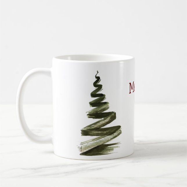Caneca De Café Aquarela Verde-Árvore Elegante de Natal (Esquerda)