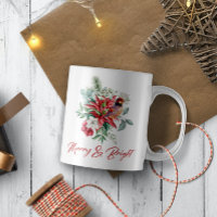 Aquarelas de Natal flores, folhas e aves