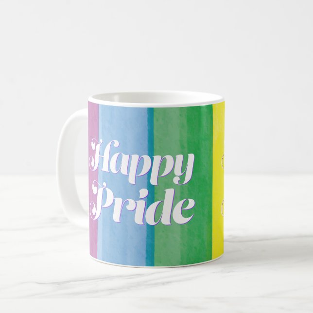 Caneca De Café Aquarelas Feliz Orgulho Arco-íris (Frente Esquerda)