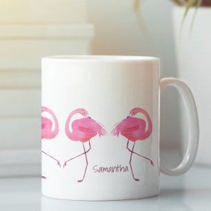 Caneca De Café Aquarelas Ilustração Flamingos Rosa
