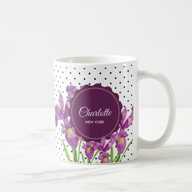 Caneca De Café Aquarelas Purple Iris Bolinhas Pretas (Direita)