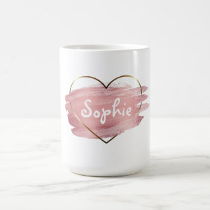 Caneca De Café aquarelle rosa pastel de coração ouro personalizad