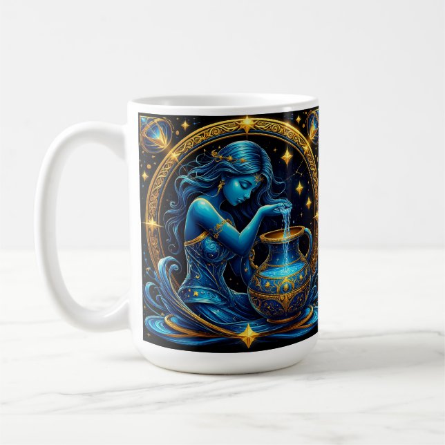 Caneca De Café ♒ Aquário Brilho Cósmico 🌌 Bela Zodíaco (Esquerda)