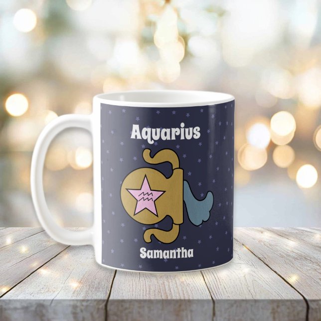 Caneca De Café Aquário Ilustrado Cute Zodíaco Personalizado (Cute Illustrated Aquarius Zodiac Personalized Coffee Mug
)