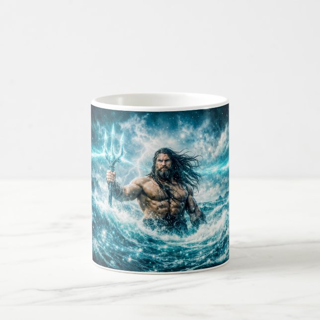 Caneca De Café Aquário Zodíaco com Guerreiro do Tridente em Ocean (Centro)