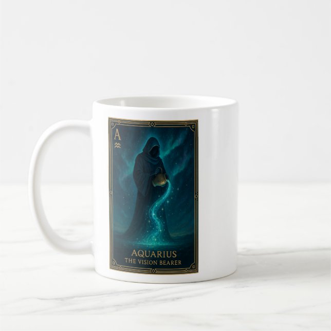 Caneca De Café Aquarius Zodiac Art – Celestial Water Bearer (Esquerda)