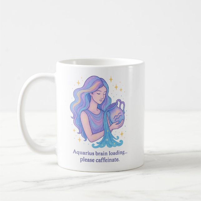 Caneca De Café Aquarius Zodiac Mug – Brain Loading, Please Caffei (Esquerda)