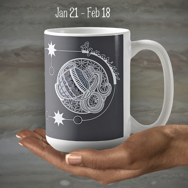 Caneca De Café Aquarius Zodiac - Sinal Astrologia Mandala Azul Br (Criador carregado)