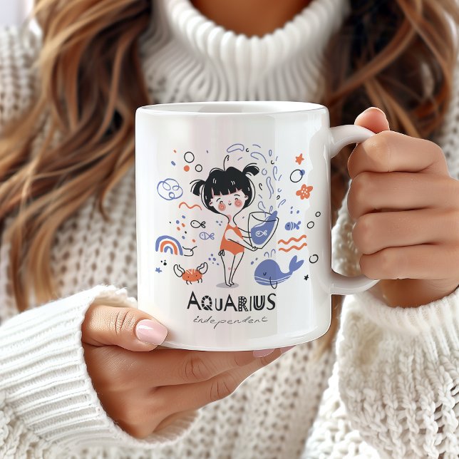 Caneca De Café Aquarius Zodiac Sinal Mug, Garota Bonita e Oceano (Criador carregado)