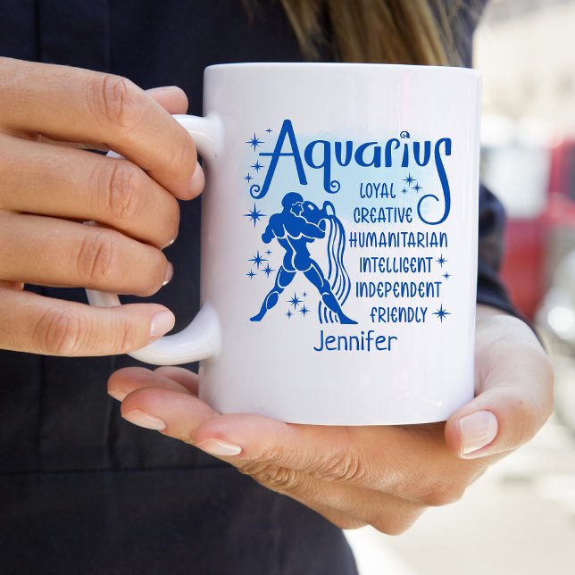 Caneca De Café Aquarius Zodiac Traços Personalizados Horoscópio (Criador carregado)