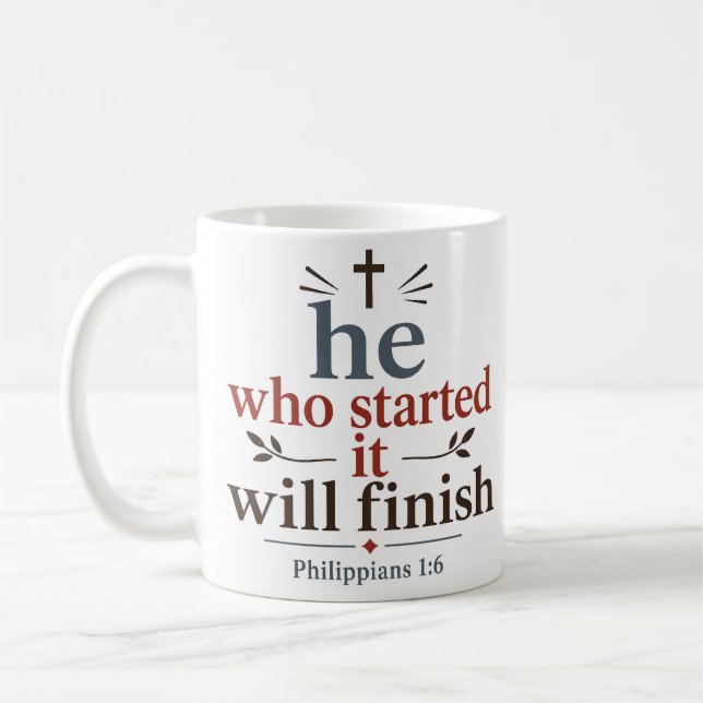 Caneca De Café Aquele que começou irá completar Promessa das Escr (Esquerda)