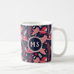 Caneca De Café Ara Parrot Red Pink Tropical Leaf Patterno Monogra