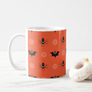 Caneca De Café Aranha do Halloween, morcego e padrão de cobweb Pa