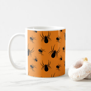 Caneca De Café Aranha padrão de Halloween Preto e Laranja
