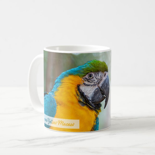 Caneca De Café Arara Azul-e-Amarela Salmo 145:9 ARC (Frente Esquerda)