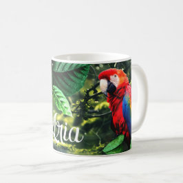 Caneca De Café Arara-escarlate na selva com flores