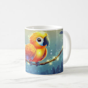 Caneca De Café arara luminosa empoleirada em um galho.
