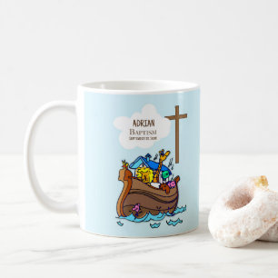 Caneca De Café Arca de Noah, Batismo Menino, Animais Bons Persona