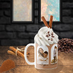 Caneca De Café Arches 4 Foto Terracotta | Casal Lâmpada   Nomes C<br><div class="desc">Este design apresenta quatro fotos arquivadas com quadros brancos interligados e blush traseiros em um fundo de terracota. A sala foi projetada abaixo para os nomes dos casais no texto do script.</div>