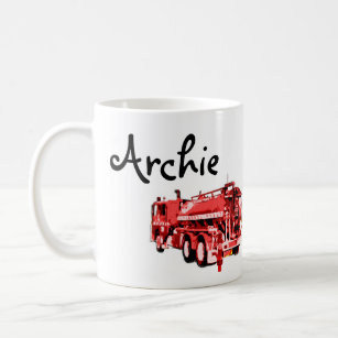Caneca De Café Archie Name Com Caminhão De Fogo Vermelho,  