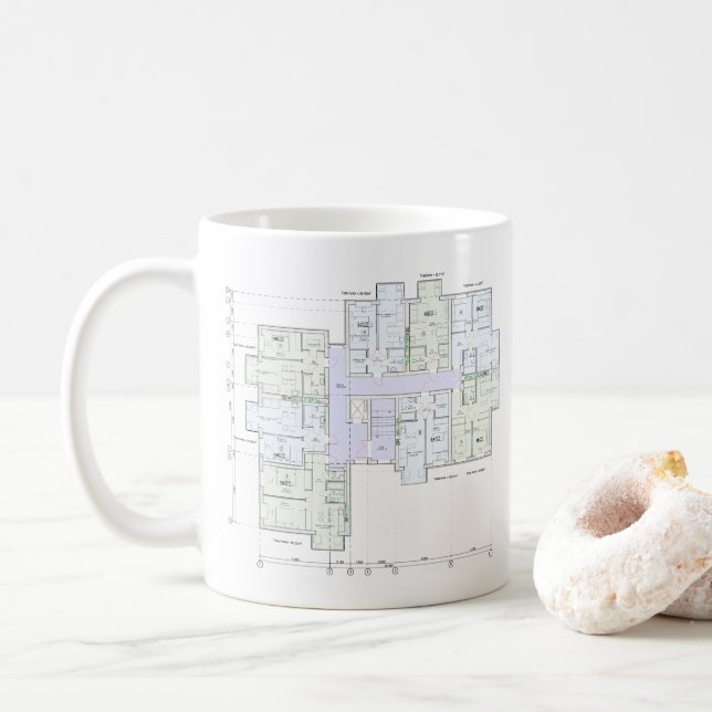 Caneca De Café Architectural Blueprint  (Com Donut)