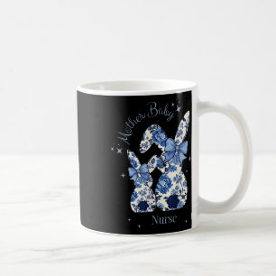 Caneca De Café Arco Azul Floral  Coelho Páscoa Mãe Bebê