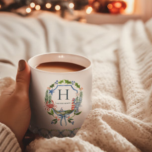 Caneca De Café Arco Azul Natal Costeiro Náutico Monograma