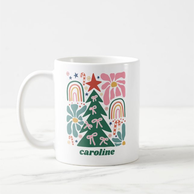 Caneca De Café Arco de Coquetes Fácil Personalizado Natal Floral (Esquerda)