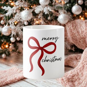 Caneca De Café Arco de Fita Vermelha Minimalista Feliz Natal