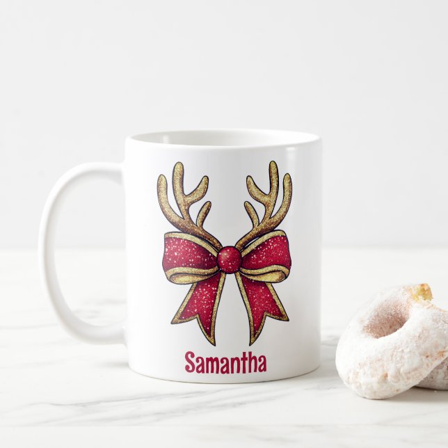 Caneca De Café Arco de Reindeer Personalizado Bonito Natal (Com Donut)