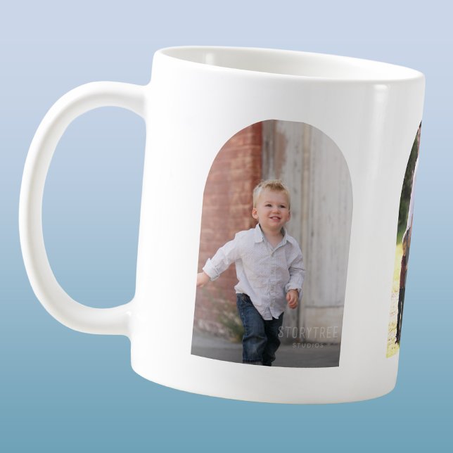 Caneca De Café Arco de Três Fotos (Coffee mug with your three photos in modern arch shapes.)