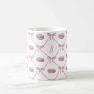 Caneca De Café Arco e Macarões de Coquetes Cinza Rosa Iniciais Pe