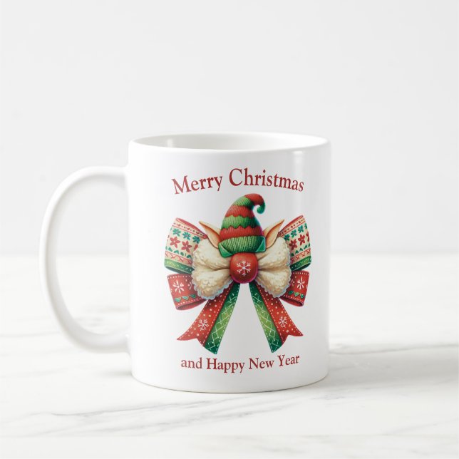 Caneca De Café Arco giro de Natal engraçado com chapéu de elfos (Esquerda)
