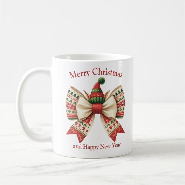 Caneca De Café Arco giro de Natal engraçado com chapéu de elfos (Esquerda)