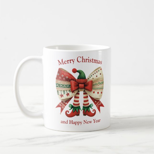 Caneca De Café Arco giro de Natal engraçado com chapéu de elfos (Esquerda)