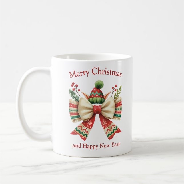 Caneca De Café Arco giro de Natal engraçado com chapéu de elfos (Esquerda)