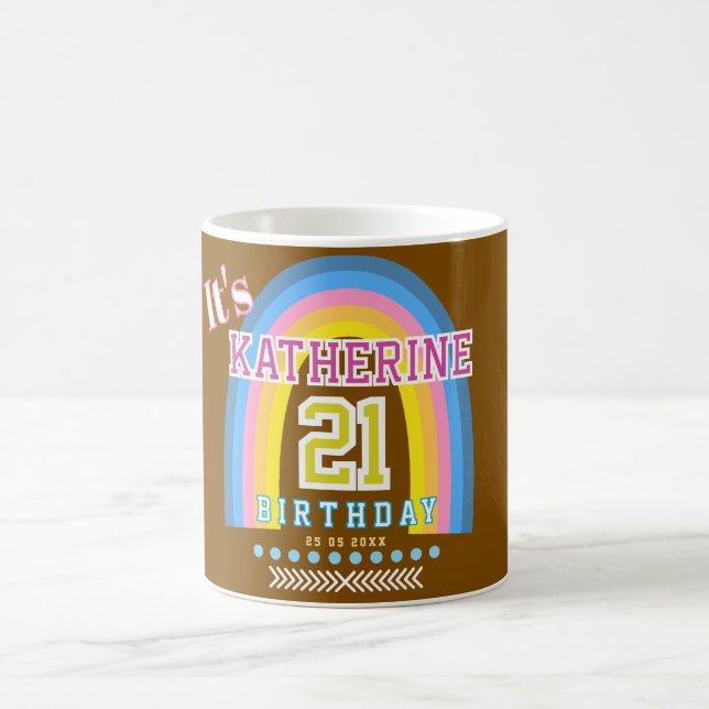 Caneca De Café Arco-íris 21 Aniversário Marrom (Centro)
