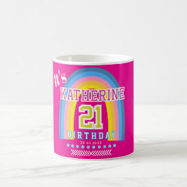 Caneca De Café Arco-íris 21 Aniversário Rosa Quente