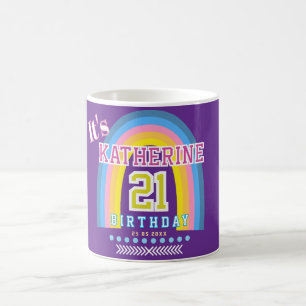 Caneca De Café Arco-íris 21 Aniversário Roxo