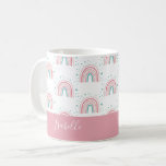 Caneca De Café Arco-íris aqua, rosa-cinza, personalizado moderno<br><div class="desc">Escrita arco-íris aqua rosa-menina personalizou presente bonitinho moderno</div>
